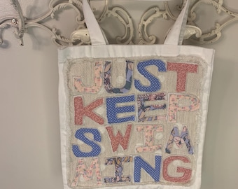 Appliquéd Just Keep Swimming Tote Bag: Nemo-Inspired, 13x14 Inches