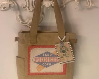 Pioneer seed corn tote purse feed sack