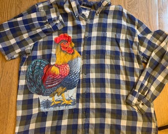 Xxl chicken flannel shirt chicken applique
