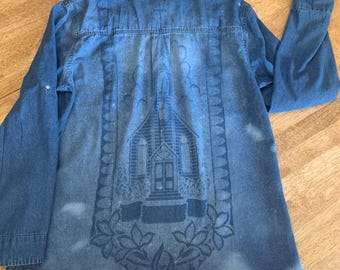 Camisa vaquera desteñida reciclada, talla XL para mujer