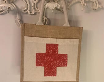 Red Cross tote bag reuseable gift bag