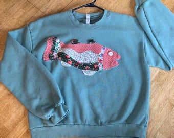 Sudadera con apliques de peces reciclados, talla M para mujer