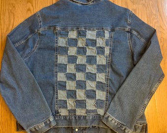 Upcycled Jean jacket woven back xl