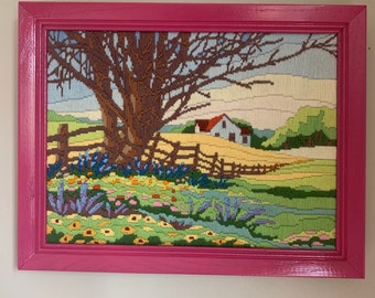 vintage Yarn art pink frame