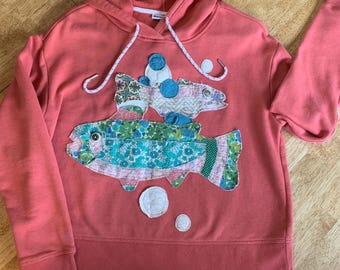 Sudadera con apliques de peces reciclados, talla M para mujer