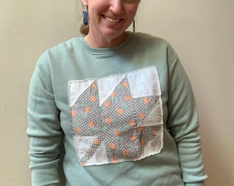 upcycled quilted sweatshirt