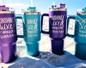 Laser Engraved Custom Personalized 40 oz Insulated Stainless Steel Tumbler with Handle, Lid, and Straw