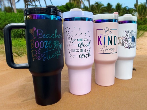 Personalized Rainbow 40oz and 30oz Insulated Stainless Steel Tumbler with Handle, Birthday Gift, Anniversary Gift, Bridesmaids Gift