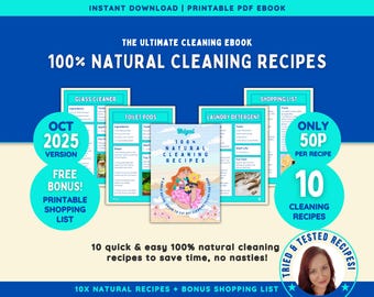 100% Natural Cleaning Recipe eBook: 10 Quick & Easy DIY Eco-Friendly Recipes for a Pure, Non-Toxic Home! Etsy Digital Downloads.