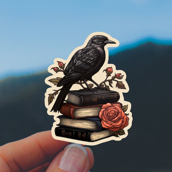 Raven Book Lover Sticker * Kindle Sticker * Laptop Sticker * Phone Case Sticker * Water Bottle Sticker *