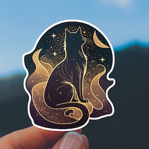 Star Gazing Black Cat Sticker * Kindle Sticker * Water Bottle Sticker * Laptop Sticker * Phone Case Sticker * Stocking Stuffer * Gift