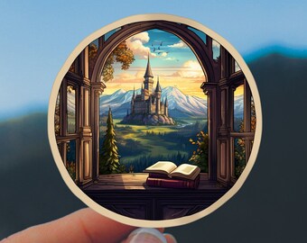 Fantasy Castle Reading Nook Sticker: Bookish Gift