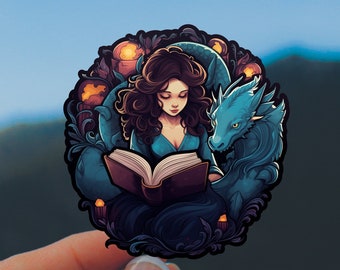 Fantasy Reader Dragon Sticker: Book Lover Gift