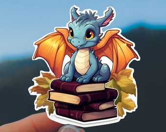 Cute Book Dragon Sticker - Bookish Kindle, Laptop Decal