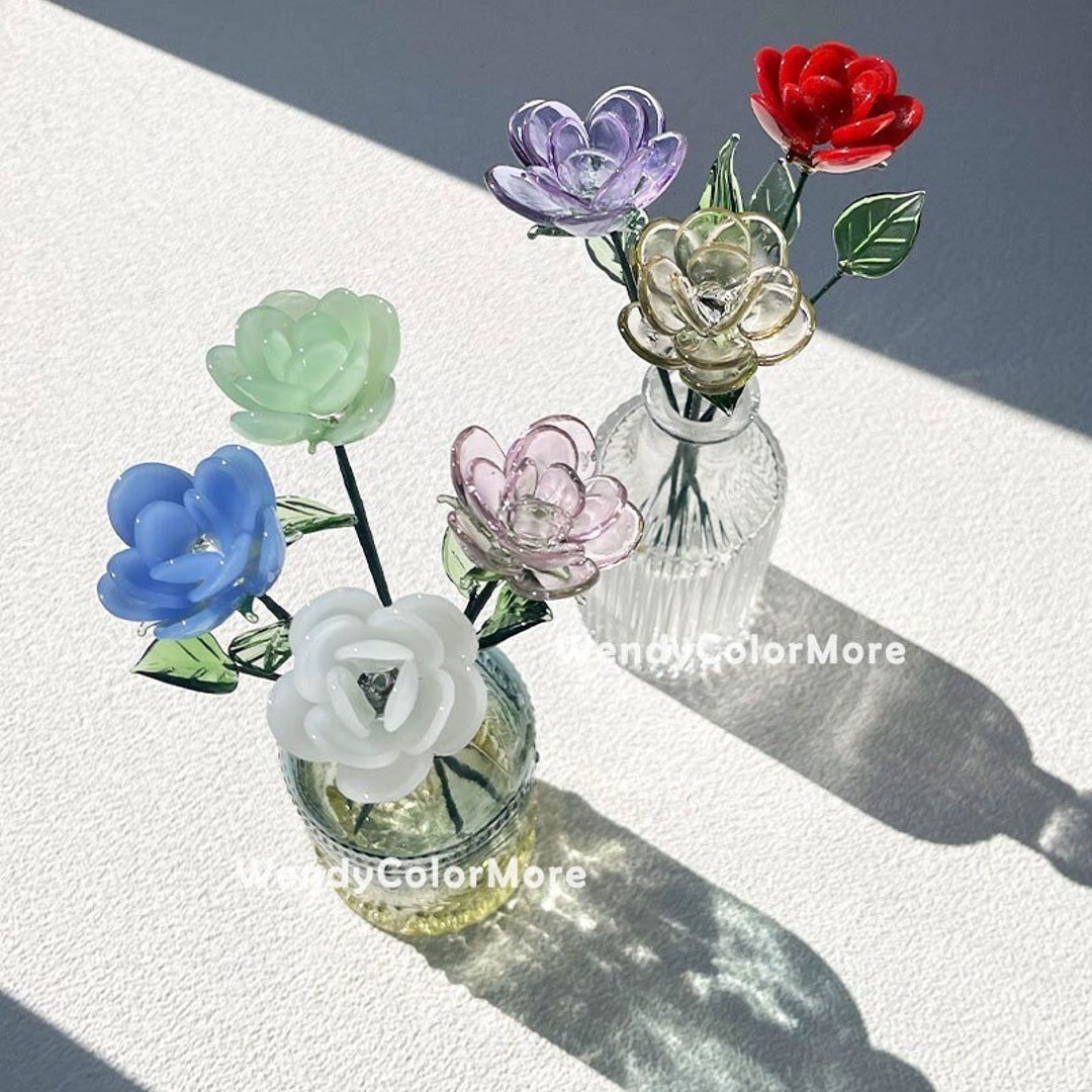 Cute Glass Rose Flower, Handmade Red/pink/white/blue/purple Rose Figurine, Never Fade Flower