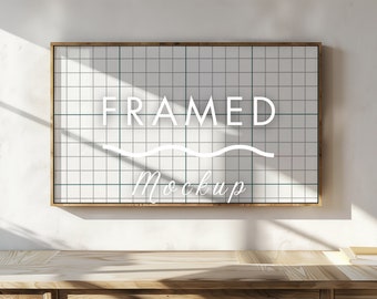 Wooden Frame TV Mockup, 16:9 Horizontal Mockup Frame, Tv Poster Mockup, Tv Frame PSD Mockup, Modern Interior Frame Tv Art Mockup, Photoshop