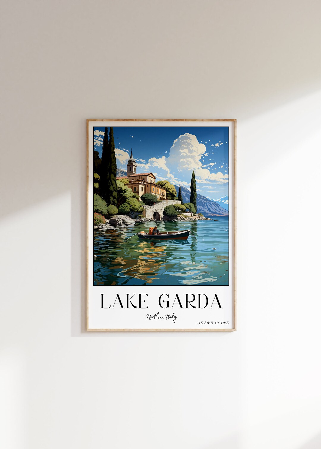 Lake Garda Travel Poster, Printable Wall Art, Hangable Living Room Decor, Italy Holiday Travel