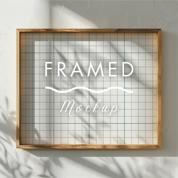 Horizontal Wooden Framed PSD Mockup, Home Interior Poster Wall Art Mockup, Digital Wall Art Antique Frame Mockup, Digital Download PSD JPEG