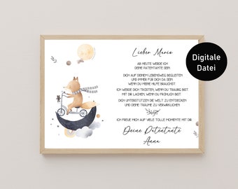 Godfather letter baptism "fox" personalized gift for your godchild I as a reminder of godmother or godfather