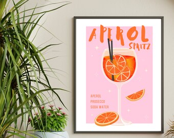 Aperol Spritz Cocktail Print | Digital Art Download | Cute Pink Orange Bar Decor | Aperol Cocktail Printable Wall Art | Kitchen Wall Art