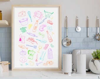 Digital Download | Kitchen Ingredient Art Print | Printable Art | Kitchen Art | Food Art Print | Trendy Home Decor | Pasta | Italian Art
