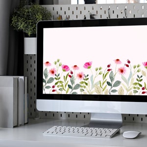 Pink Wildflower Wallpaper Computer Background Laptop Digital Download Wallpaper Floral Desktop Wallpaper Trendy Wallpaper, Pretty Florals
