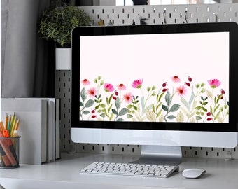 Pink Wildflower Wallpaper, Floral Computer Background (Digital Download)