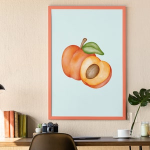 Watercolour Peach Art Print, Peaches Print, Digital Art Download, Peach Fruit Market Botanical Wall Art, Peaches Kitchen Art Print Cute