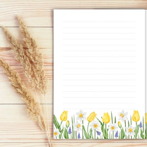 Papelería imprimible tulipán y narciso, papelería para escribir cartas, papelería floral, papel de notas florales, descarga digital