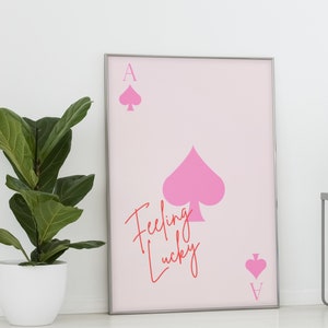 Feeling Lucky Ace Of Spades Printable Wall Art, Ace Of Spades Art Print, Trendy Wall Art, Digital Download, Pink Wall Art, Playing Card Art