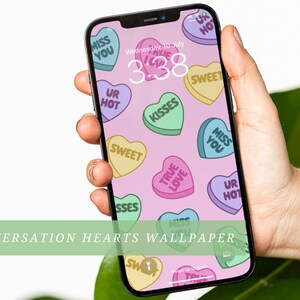 Conversation Hearts Phone Wallpaper, IPhone Background , iPhone wallpaper, Phone Background Digital Download, Phone Wallpaper Download