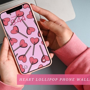 Heart Lollipop Valentine&#39;s Day Phone Background for IPhone / Android , Phone Background Digital Download | Phone Wallpaper Digital Download