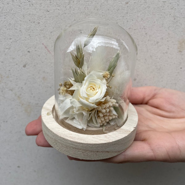 Mini Cloche Rose Blanche Eternelle "Rue de Belgrade" - cadeau pendaison cremaillere - décoration intérieure, cloche en verre rose éternelle
