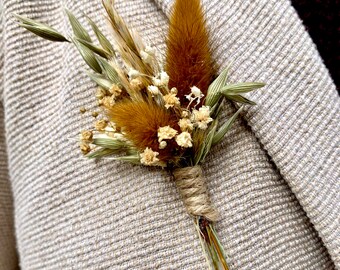 Boutonnière Rue PHILIDOR pour Mariage - Fleurs Séchées et Stabilisées, Accessoire Élégant pour Marié et Témoins