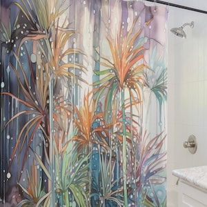 Artistic Palms Shower Curtain | Tropical Botanicals Bathroom Curtain | Custom Design 71 x 74&quot; Fabric Shower Curtain