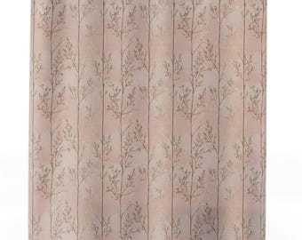 Pink Botanical Shower Curtain, Coppery-Golden Vines, Luxe Premium Fabric Curtain for Shower or Bath, Pink Bath Decor