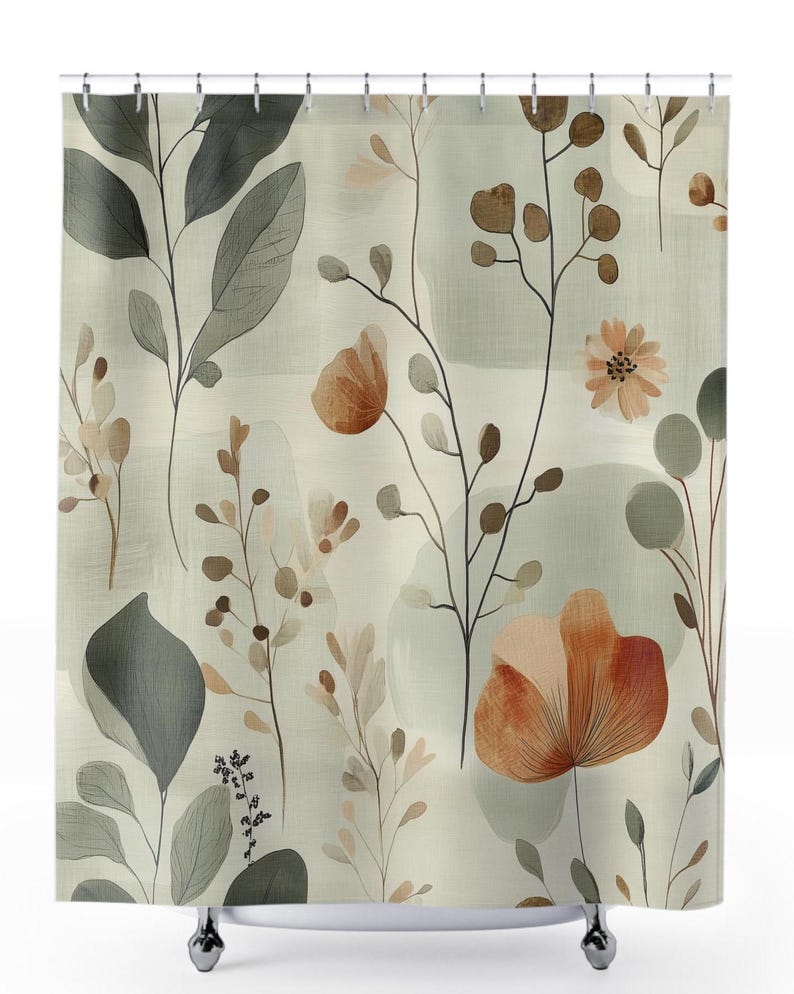 Minimalist botanical boho shower curtain