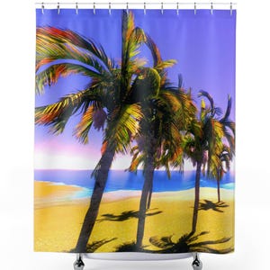 Palm Tree Shower Curtain, Beach Shower Curtain, Coastal Shower Curtain, Island Bathroom Decor, Surf Shower Curtain