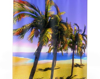 Palm Tree Shower Curtain, Beach Shower Curtain, Coastal Shower Curtain, Island Bathroom Decor, Surf Shower Curtain
