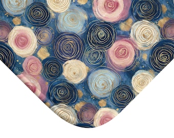Swirled Rose Pattern Bath Mat | Floral Circles Blue Pink Beige