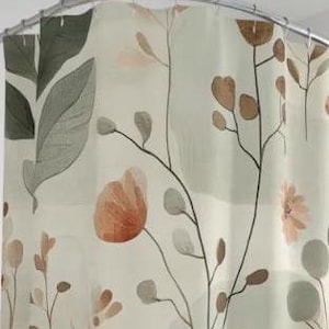 Boho Nature Inspired Botanical Organic Elements, Fabric Shower Curtain