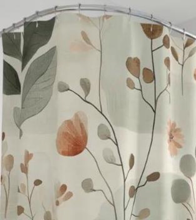 Boho Nature Inspired Botanical Organic Elements, Fabric Shower Curtain