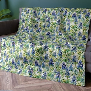 Bluebonnet Flowers Blanket, Watercolor Crushed Velvet Blanket, Texas State Flower - Luxurious Cozy-soft 50x60&quot; Shimmery Velvet Throw Blanket