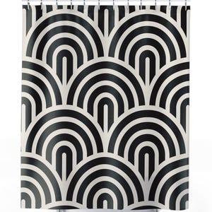 Black White Shower Curtain, Modern Bathroom Decor, Boho Abstract Shower Curtain, Geometric Design
