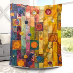 Abstract Art Sherpa Blanket, Soft Plush Fleece Back, Cozy Sofa Throw Blanket, Jewel Tones Geometric Pattern 50x60 Blanket Trendy Decor