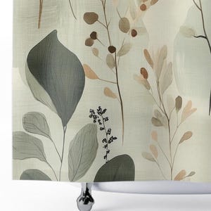 Close up of Minimalist Botanical Organic Elements Fabric Shower Curtain