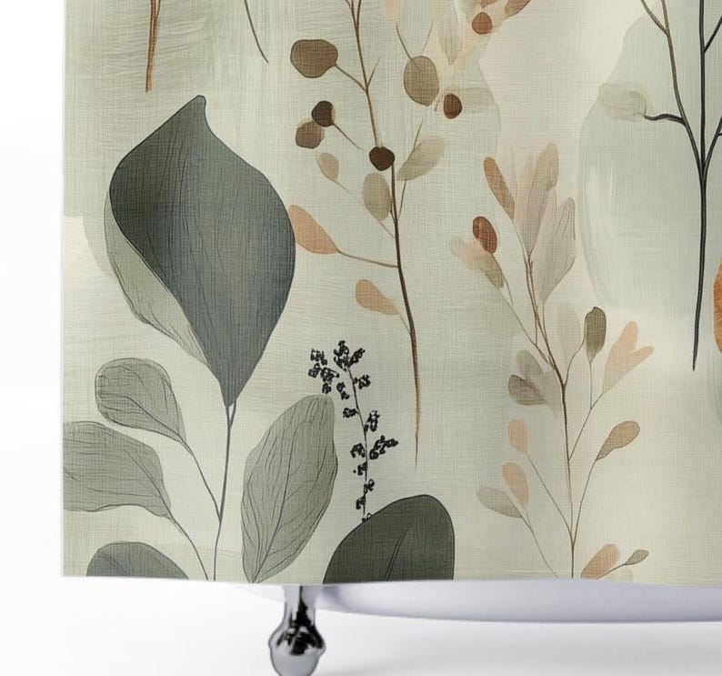Close up of Minimalist Botanical Organic Elements Fabric Shower Curtain