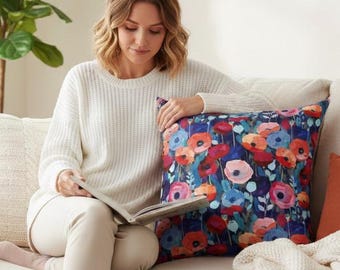 Cojín de amapolas de colores, gamuza sintética suave con inserto incluido, diseño floral personalizado