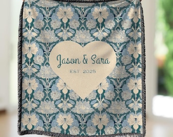 Personalized Couples Blanket, Woven Throw Cotton Anniversary Blanket Wedding Gift William Morris Art