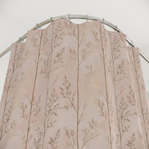 Pink Botanical Shower Curtain, Coppery-Golden Vines, Luxe Premium Fabric Curtain for Shower or Bath, Pink Bath Decor